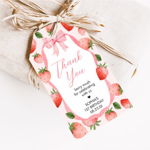 Pink Bow Strawberry Berry First Birthday Favour Ta Gift Tags