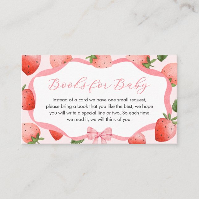 Pink Bow Strawberry Berry Sweet Books for Baby Enclosure Card (Front)