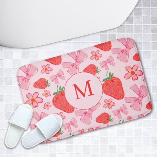 Pink Bow & Strawberry Girly Monogram Bath Mat (Pink Bow & Strawberry Girly Monogram Bath Mat
)