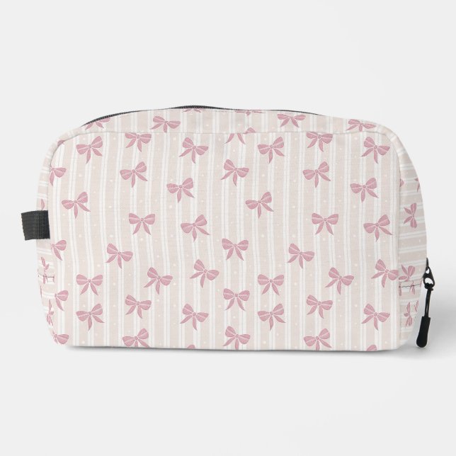Pink Bow Stripe Cosmetic  Dopp Kit (Front)