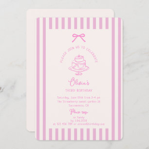 Pink Bow, Striped Pink   Purple birthday  Invitation