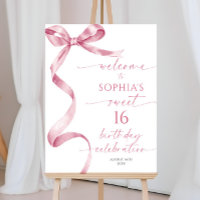 Pink Bow Sweet 16 Affiche de bienvenue d'anniversa