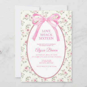 Pink Bow Sweet 16 Coquette Birthday Invitation