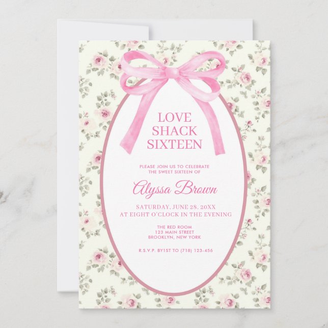 Pink Bow Sweet 16 Coquette Birthday Invitation (Front)