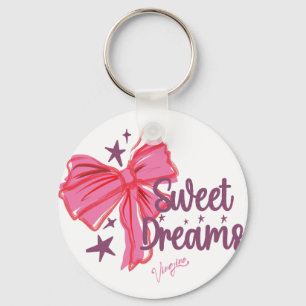 Pink Bow "Sweet Dreams" Glitter Typography Keychain