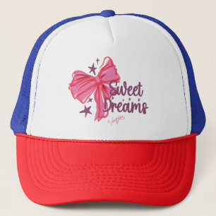 Pink Bow "Sweet Dreams" Glitter Typography Trucker Hat