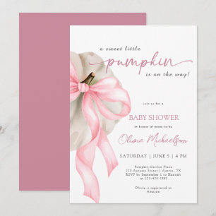 Pink Bow Sweet Little Pumpkin Coquette Baby Shower Invitation