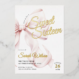 Pink Bow Sweet Sixteen Birthday Foil Invitation