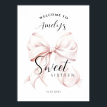 Pink Bow Sweet Sixteen Birthday Welcome Poster<br><div class="desc">Pink Bow Sweet Sixteen Birthday WELCOME POSTER for a modern bow aesthetic 16th birthday celebration</div>