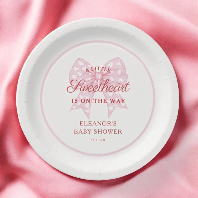 Pink Bow Sweetheart Girl Baby Shower Paper Plate (Creator Uploaded)