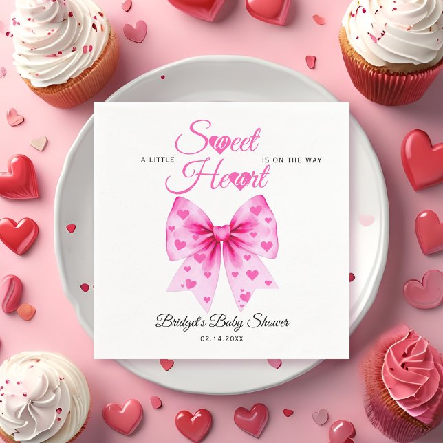 Pink Bow Sweetheart girl Valentine's Baby shower  Napkin (Creator Uploaded)