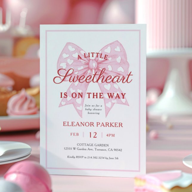 Pink Bow Sweetheart Is On The Way Baby Shower Invitation (Creator Uploaded)