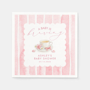 Pink Bow Tea Baby Is Brewing Girl Baby Shower Napkin