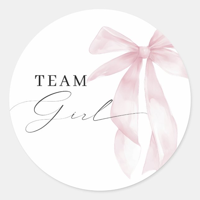 Pink Bow Team Girl Gender Reveal  Classic Round Sticker (Front)