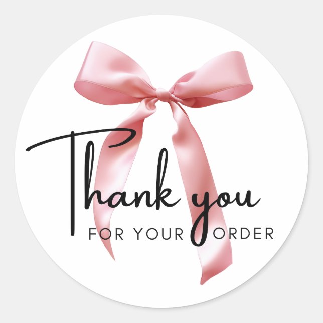 Pink Bow Thank You For Your Order Classic Round Sticker (Front)