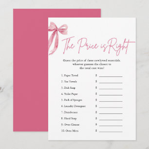 Pink Bow The Price is Right Bridal Shower Game Invitation