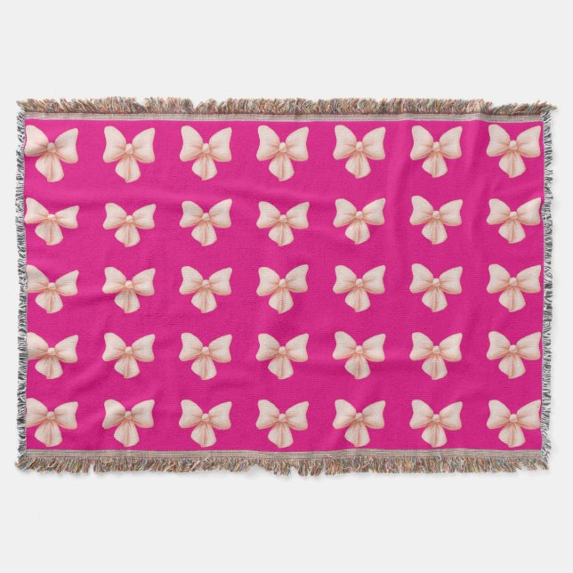 Pink Bow Throw Blanket (Front)