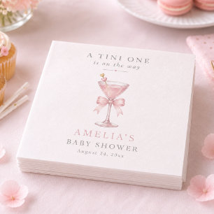 Pink Bow Tini One Elegant Martini Girl Baby Shower Napkin