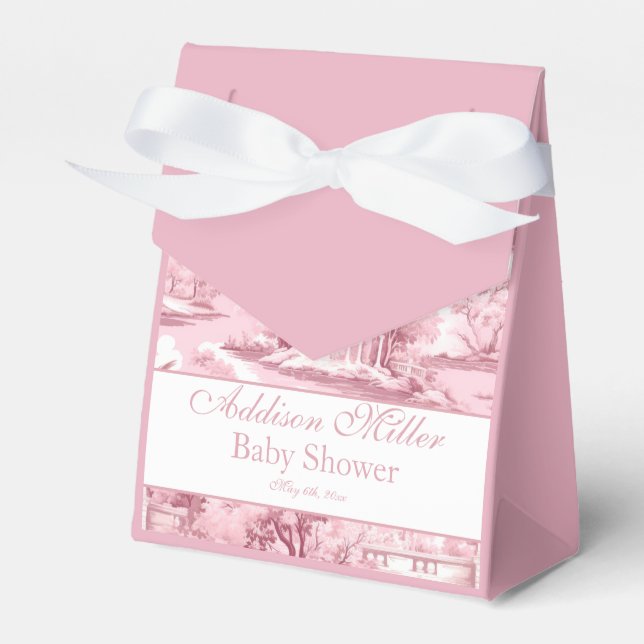 Pink Bow Toile French Coquette Favour Box (Front Side)