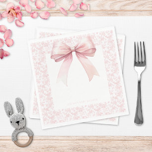 Pink Bow Toile Girl Baby Shower Napkin