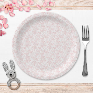 Pink Bow Toile Girl Baby Shower Paper Plates