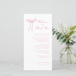 Pink Bow Toile Welcome And Thank You Place Card