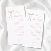 Pink Bow Toile Welcome And Thank You Place Card