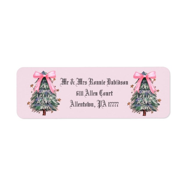 Pink Bow Tree Return Address Labels (Front)
