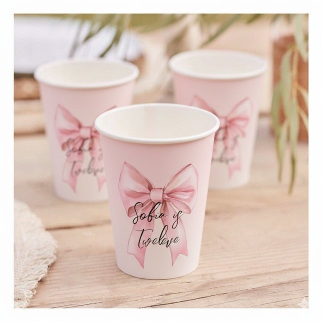 Pink Bow Twelve Birthday  Paper Cups (Creator Uploaded)