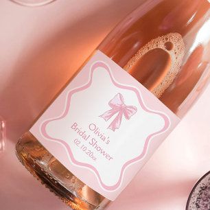 Pink Bow Tying the Knot Bridal Shower Champagne Sparkling Wine Label