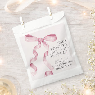 Pink Bow Tying the Knot Bridal Shower Dessert Favour Bag
