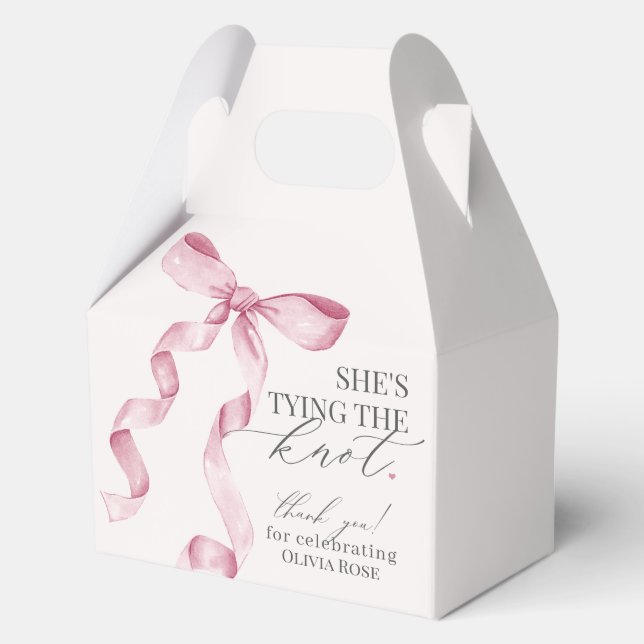 Pink Bow Tying the Knot Bridal Shower Gift Favor Box (Front)