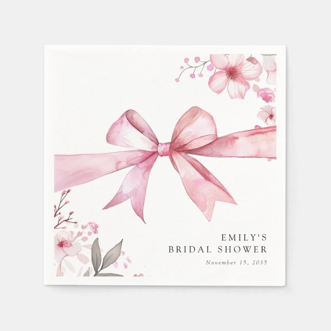 Pink Bow Tying the Knot Bridal Shower Napkin (Front)