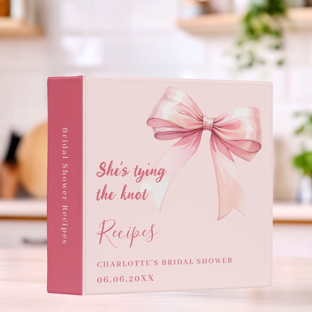 Pink bow tying the knot Bridal Shower recipe Binder (Creator Uploaded)