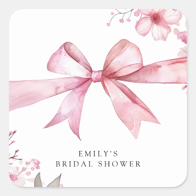 Pink Bow Tying the Knot Bridal Shower Square Sticker (Front)