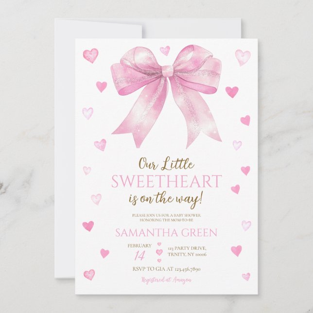 Pink Bow Valentine Baby Shower Invitation (Front)