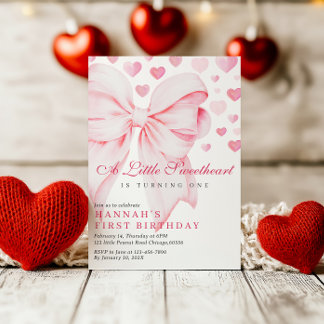 Pink Bow Valentine's First Birthday Invitation