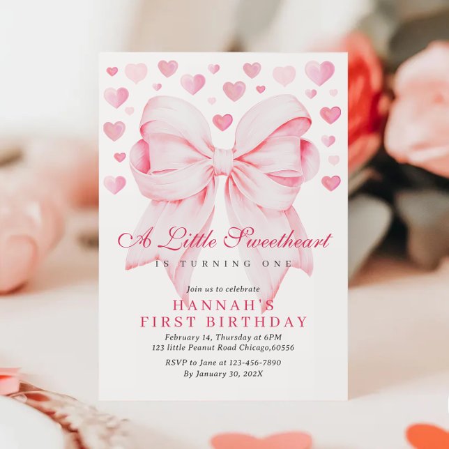 Pink Bow Valentine's First Birthday Invitation (Créateur téléchargé)