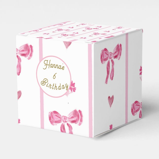 Pink Bow Vertical Stripe -preppy coquette birthday Favor Box (Front Side)