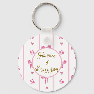 Pink Bow Vertical Stripe -preppy coquette birthday Keychain