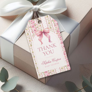 Pink Bow Vintage Coquette Baby Shower Gift Tags