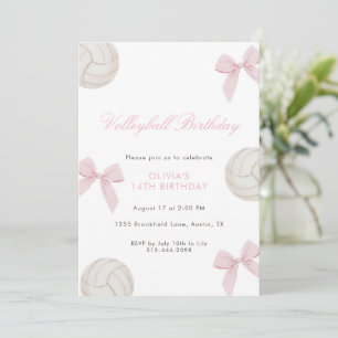 Pink Bow Volleyball Birthday Party for Girls Invitation