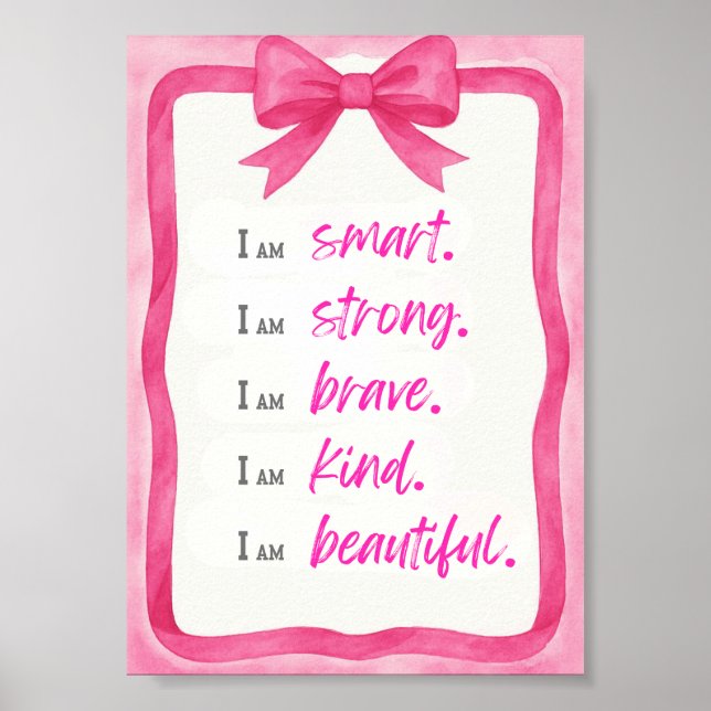 Pink Bow Watercolor Affirmation Wall Art 5x7 (Front)