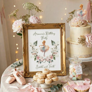 Pink Bow Watercolor Ballerina Birthday Sweet Treat Poster