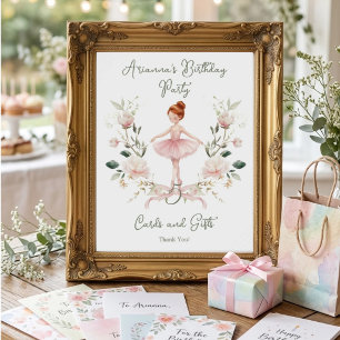 Pink Bow Watercolor Ballerina Birthday Table Top Poster
