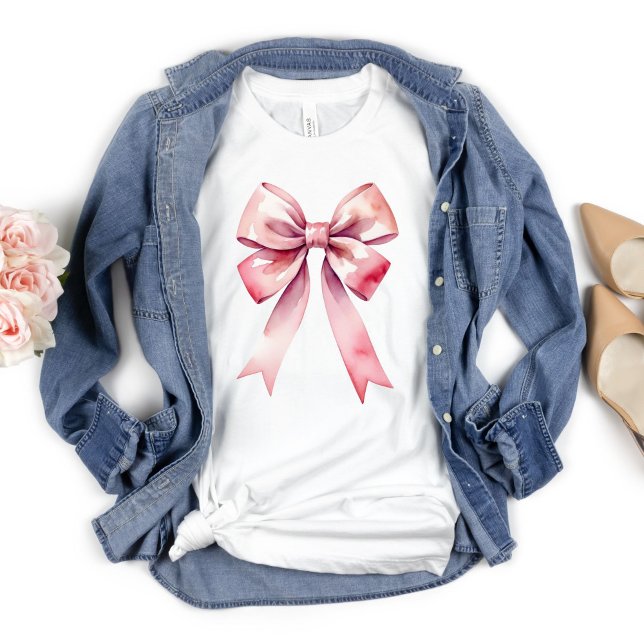 Pink Bow Watercolor Coquette Aesthetic Preppy T-Shirt (Pink Bow, Coquette Aesthetic, Preppy T-shirt for her)