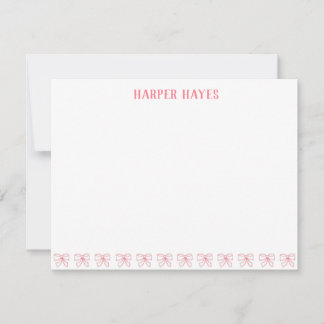 Pink Bow Watercolor Design Personalized Stationery Card