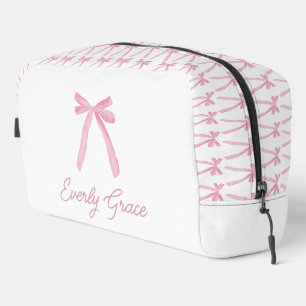 Pink Bow Watercolor Ribbon Personalized Dopp Kit