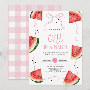 Pink Bow Watermelon First Birthday Invitation