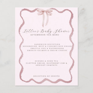 Pink Bow Wavy Border Girl Baby Shower Menu